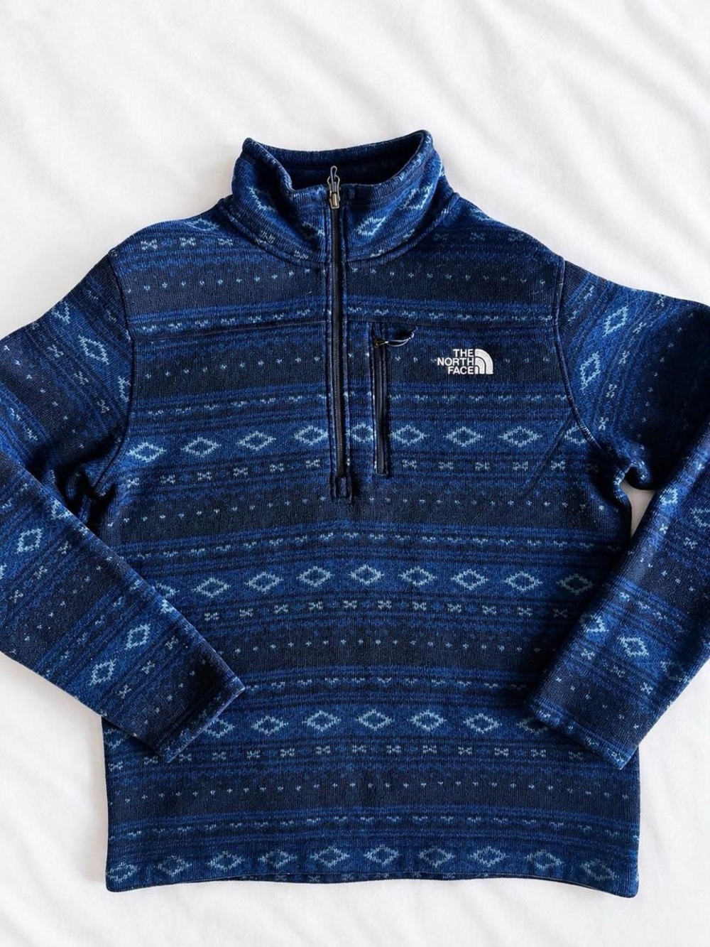 The North Face Navy and Light Blue Patterned Half-Zip Pullover